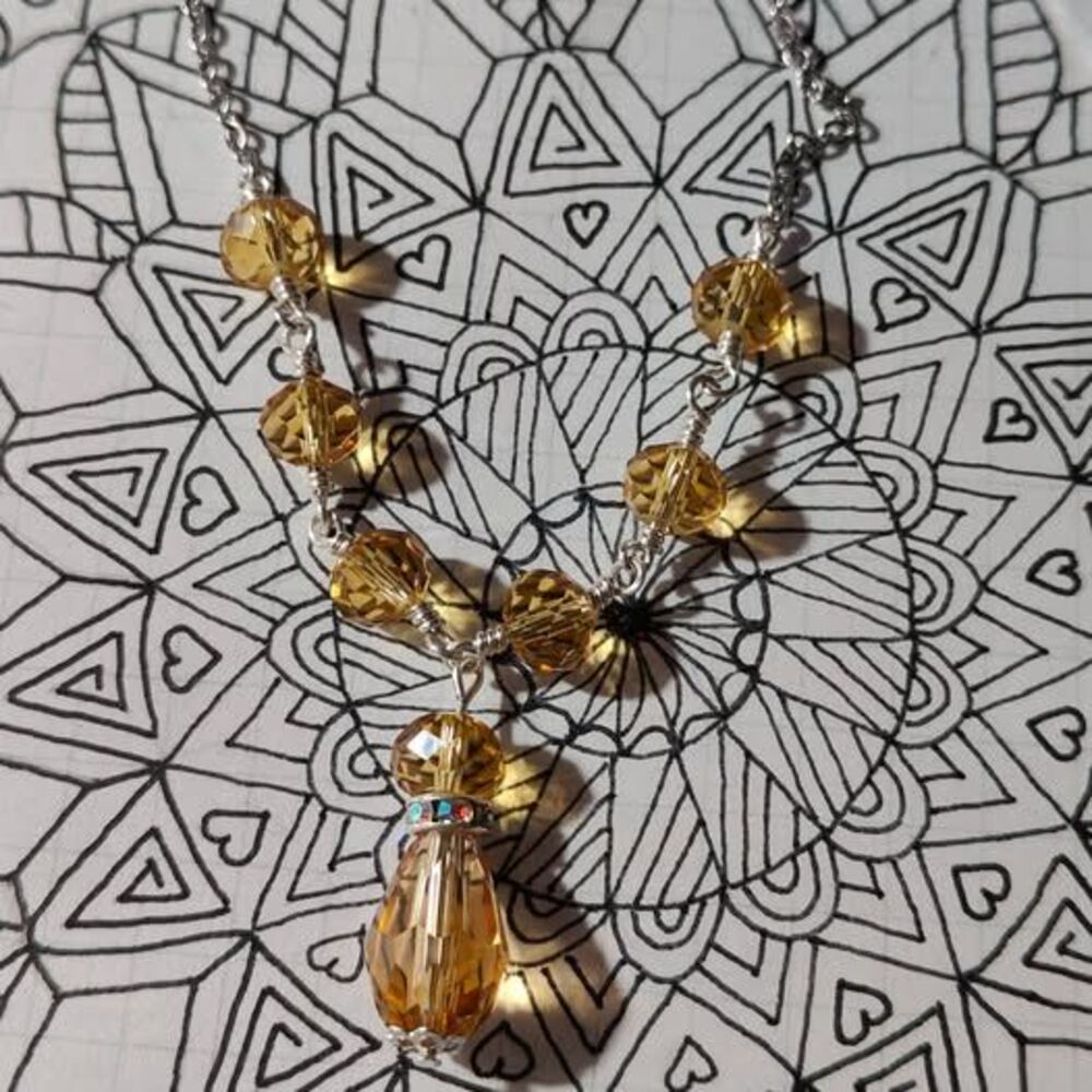 Amber Colored Crystal Y Necklace